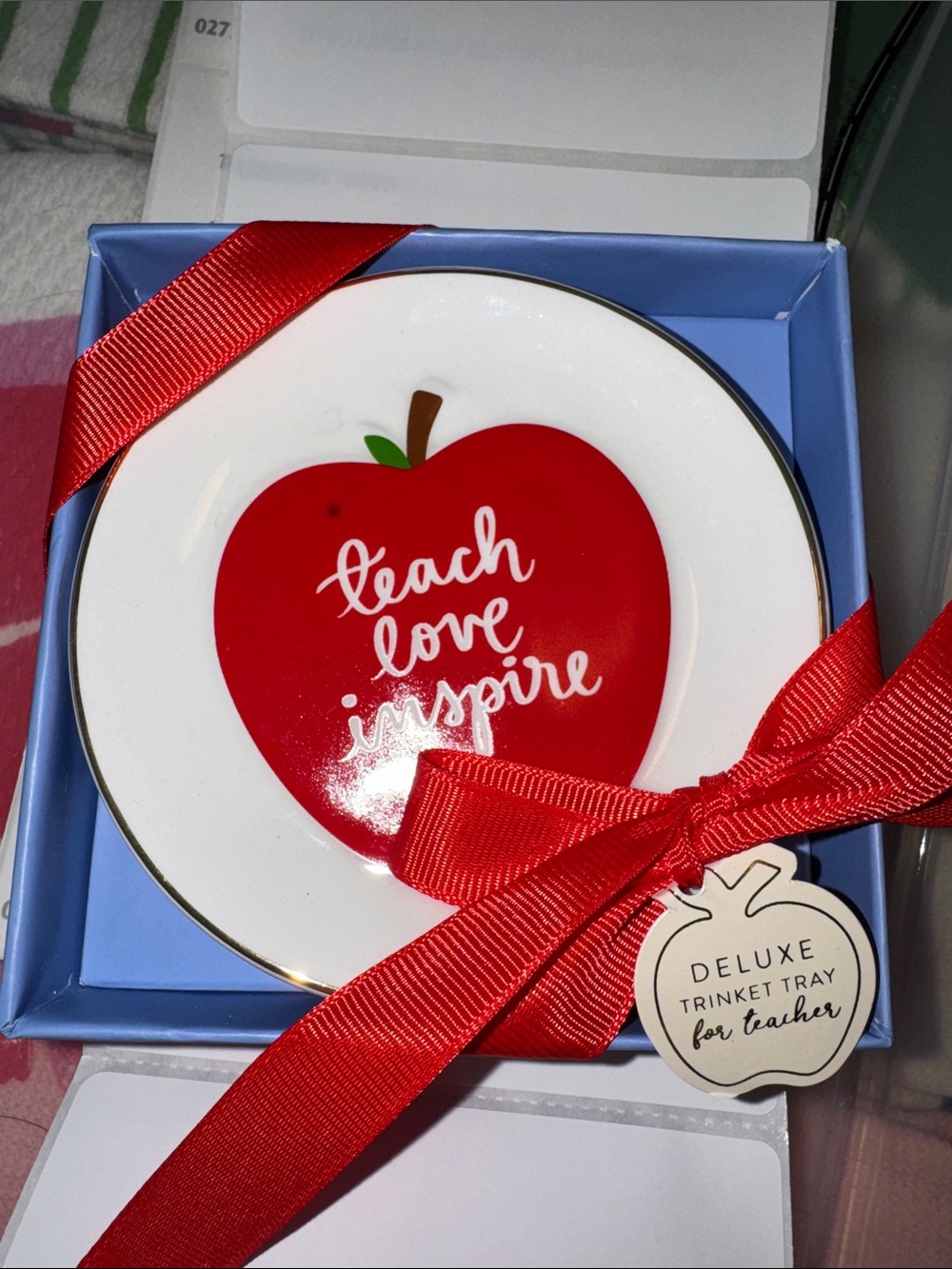 Eccolo Red Apple Trinket Tray with Gold Trim